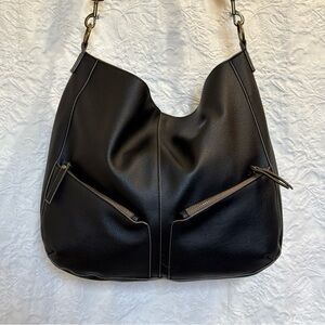 Black Faux Leather Purse Pocketbook Shoulder Bag Pockets Roomy Adjustable Strap